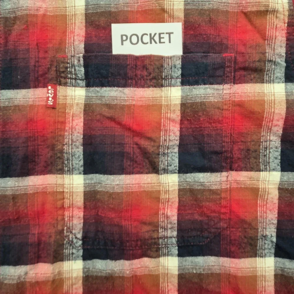 VTG Y2K Levis Red Tab Long‎ Sleeve Red Black Plaid Button Up Shirt Mens XL